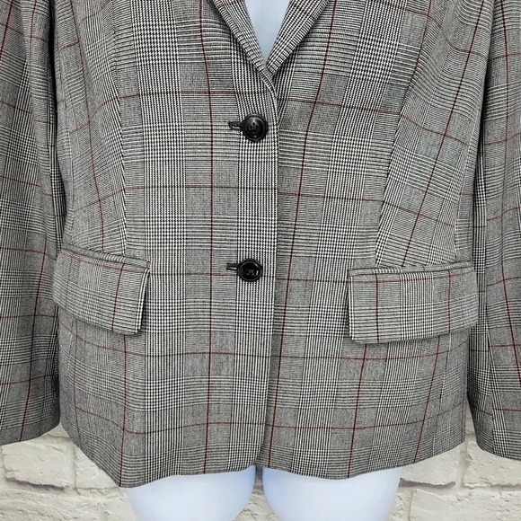 TOMMY HILFIGER Gray Plaid Two Button Blazer Jacket Sz 14 Business Casual Office - Picture 3 of 15